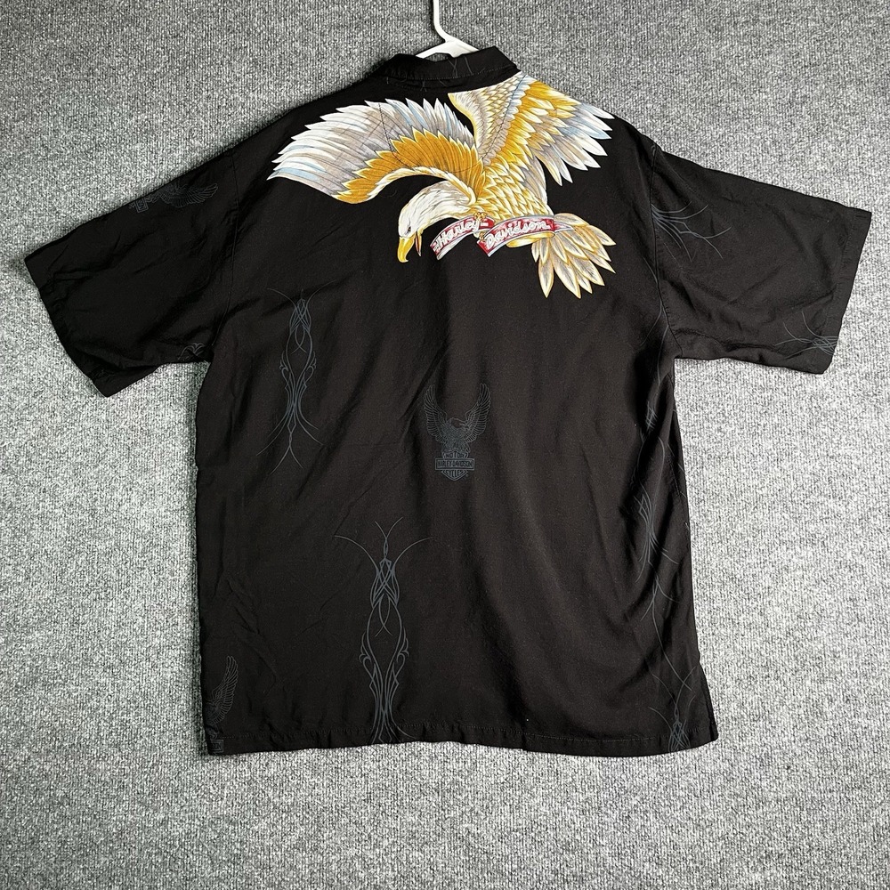 Harley Davidson Button Up‎ Shirt Men's 2XL Eagle Black Y2K Motorcycle